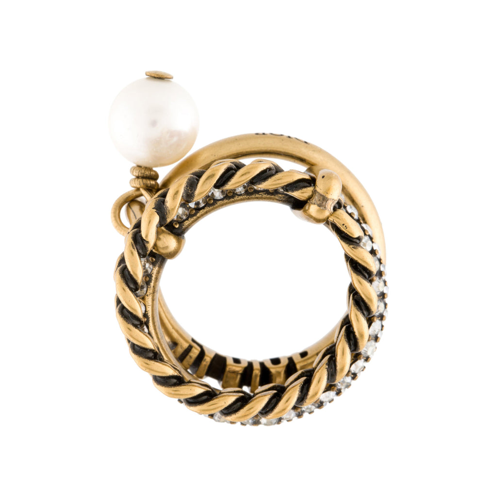 Dior Pearl & Crystal J'Adior 18K Gold Ring