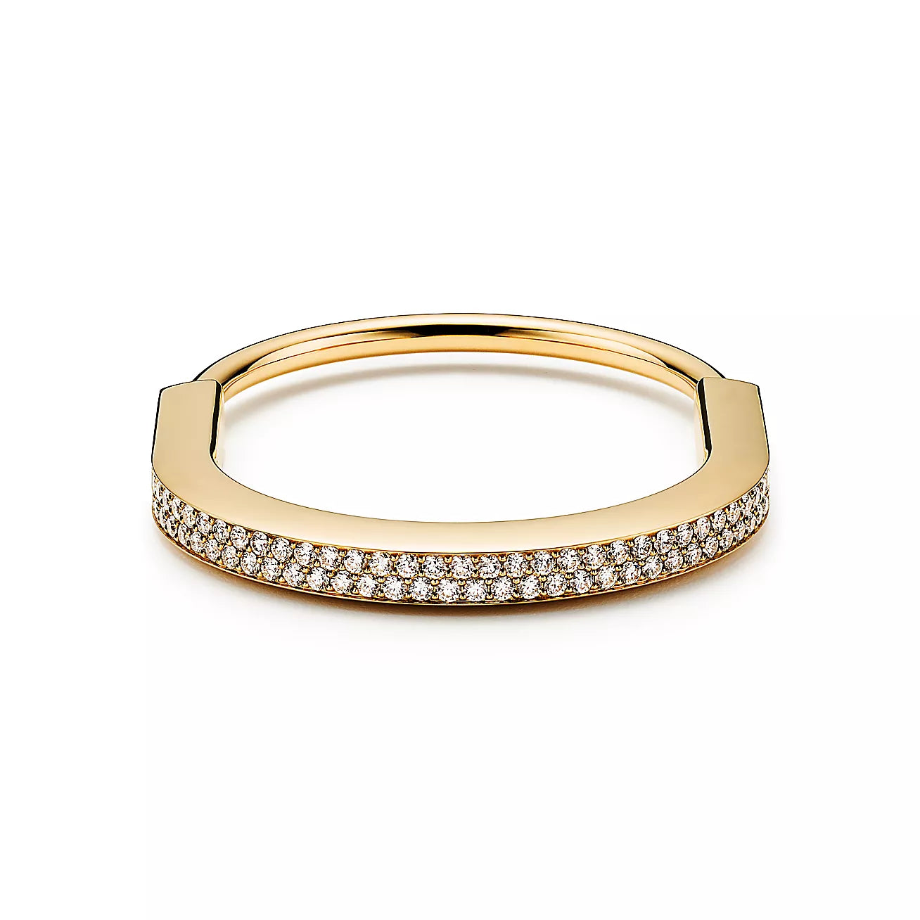 Tiffany Lock Bangle Full Pave Diamonds 18K Gold Bracelet