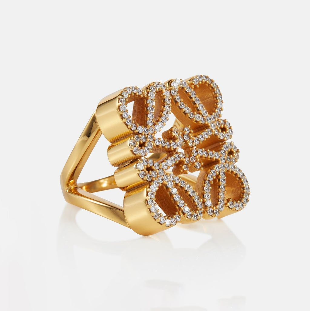 LOEWE Anagram Crystals 18K Gold Ring
