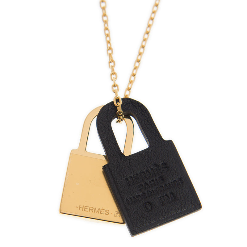 Hermes O'Kelly Black Pendant 18K Gold Necklace
