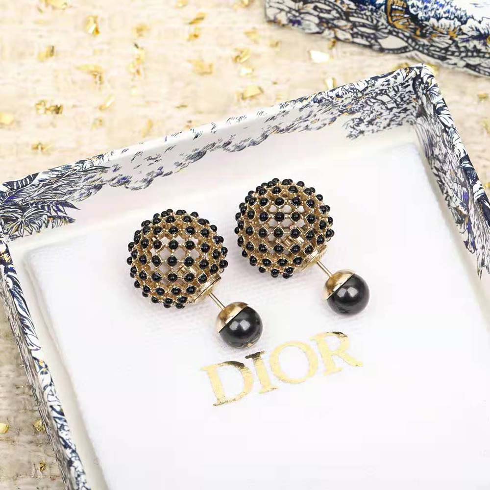 Dior Tribales Black Stone-Effect Resin Pearls 18K Gold Earrings