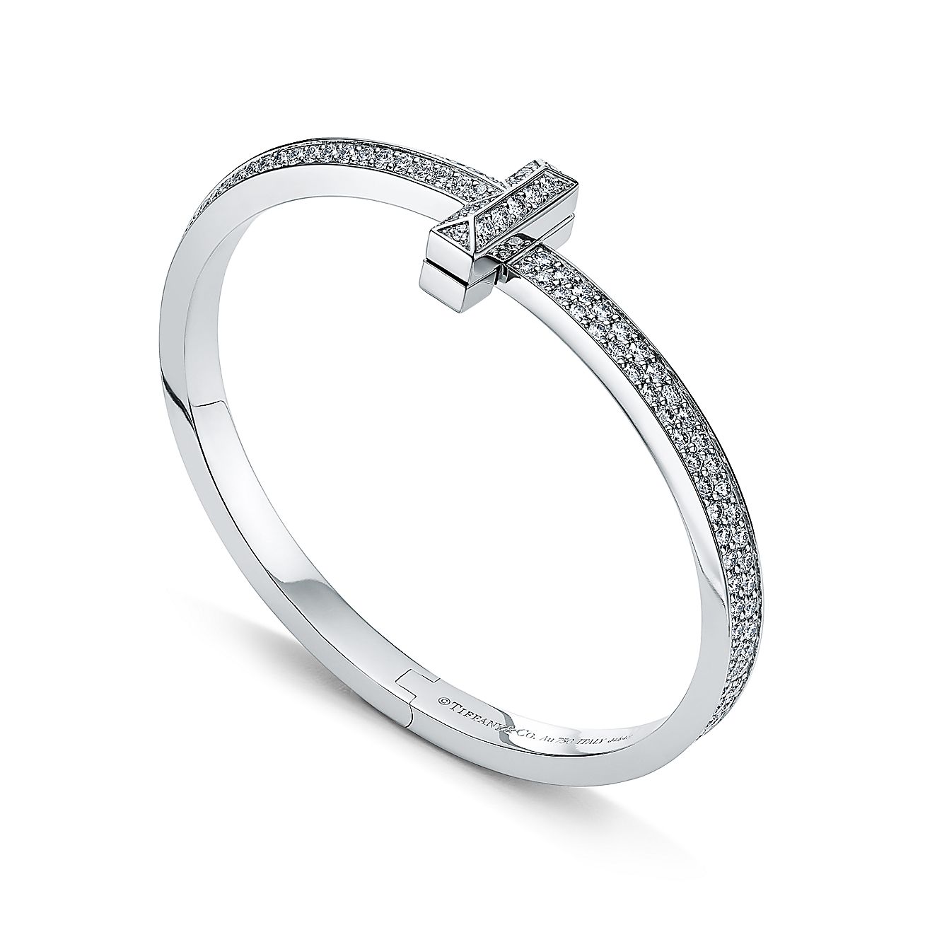 T1 Wide Diamond Hinged Bangle 18K Gold Bracelet