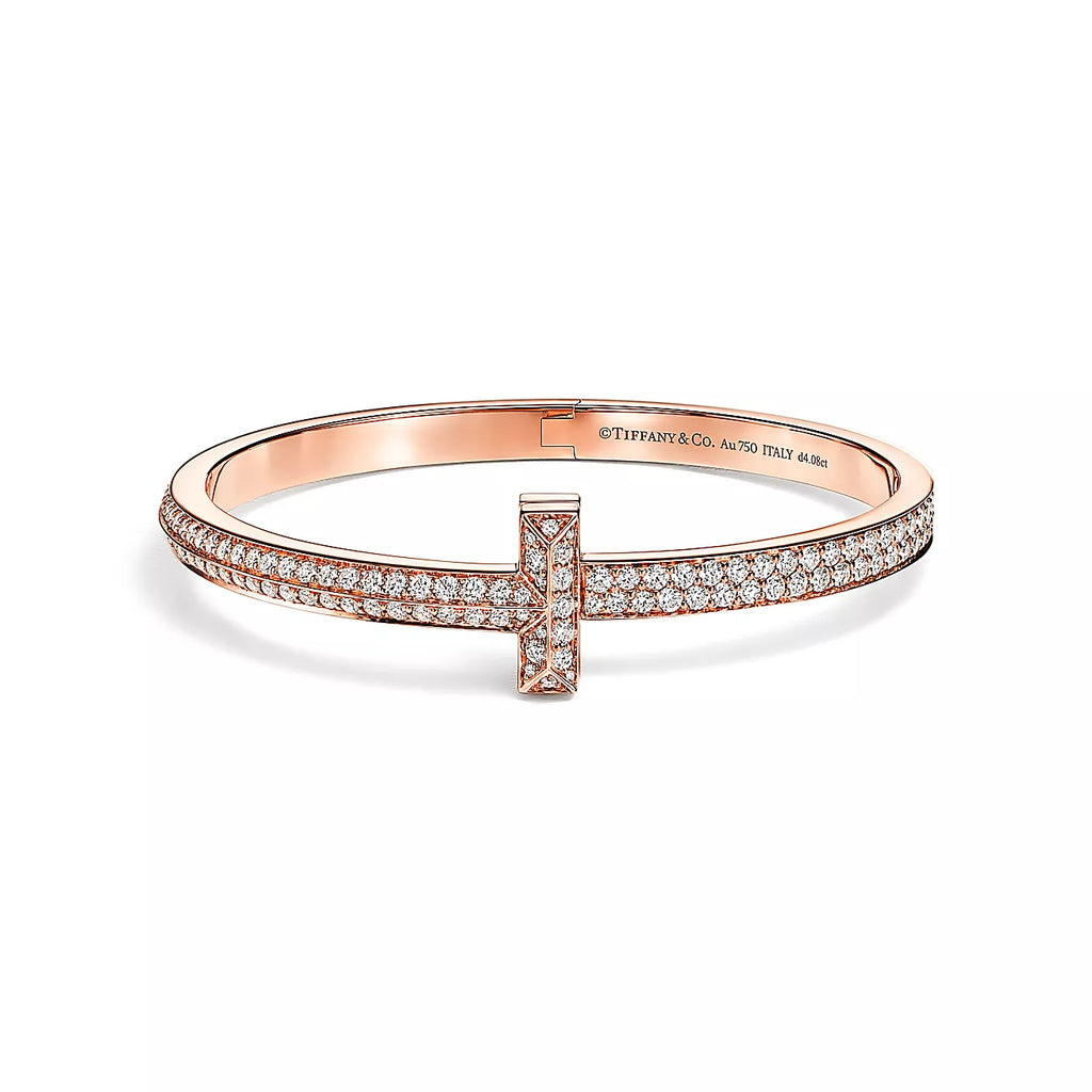T1 Wide Diamond Hinged Bangle 18K Gold Bracelet