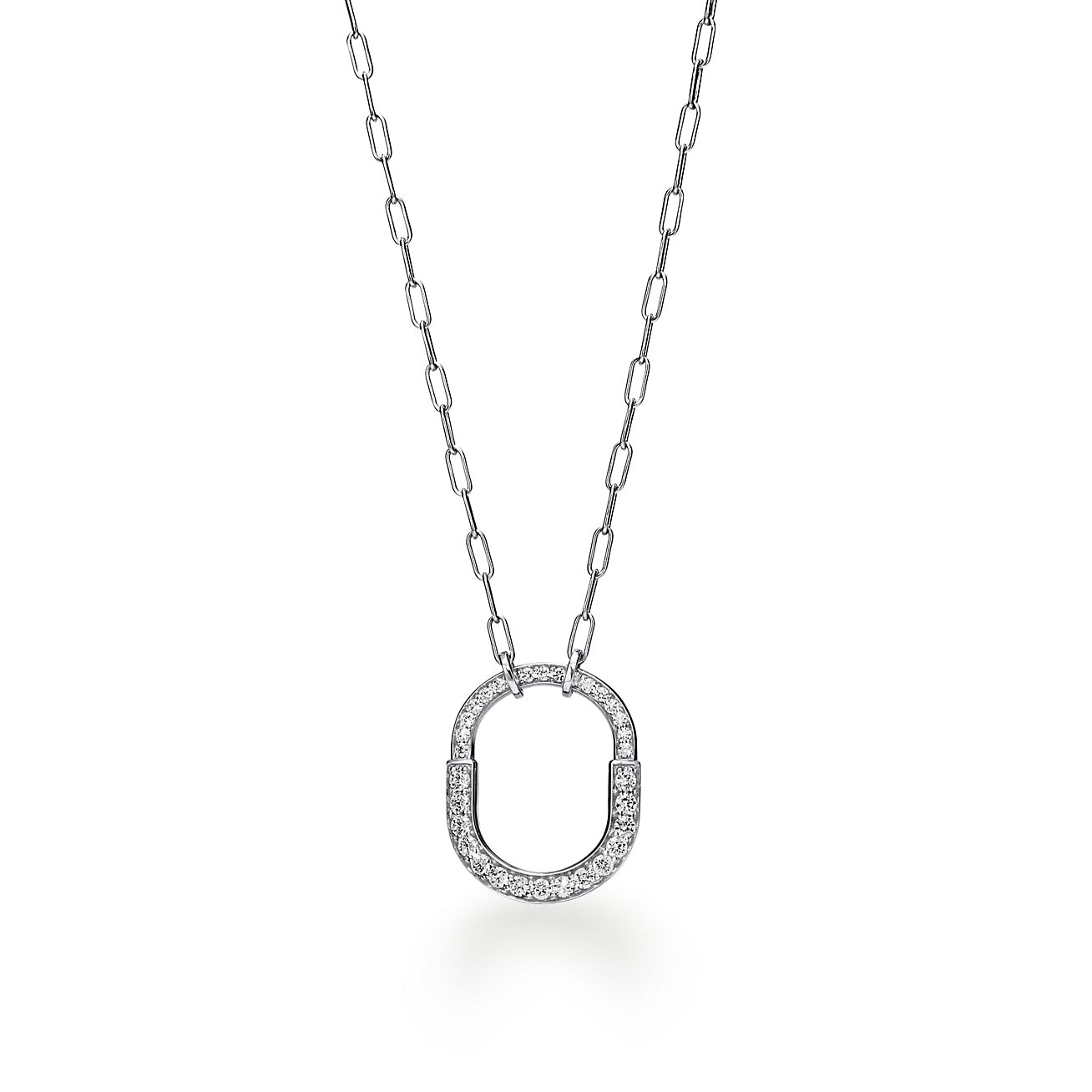 Tiffany Lock Pendant Pave Diamonds 18K Gold Necklace