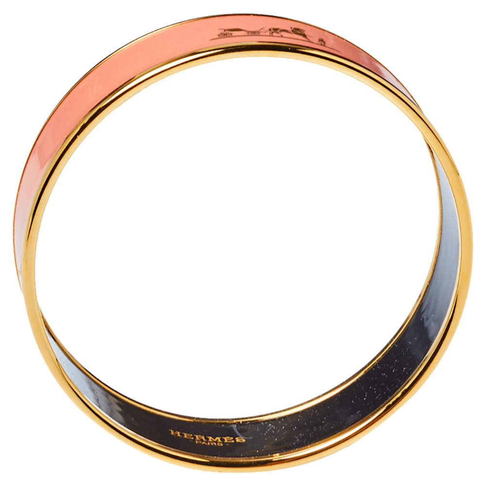 Hermes Enamel Cal ̈ ̈che Wide Bangle 18K Gold Bracelet