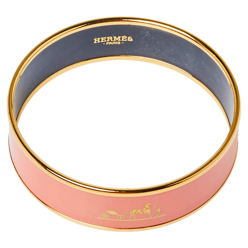 Hermes Enamel Cal ̈ ̈che Wide Bangle 18K Gold Bracelet