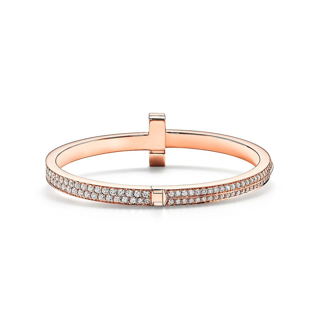 T1 Wide Diamond Hinged Bangle 18K Gold Bracelet