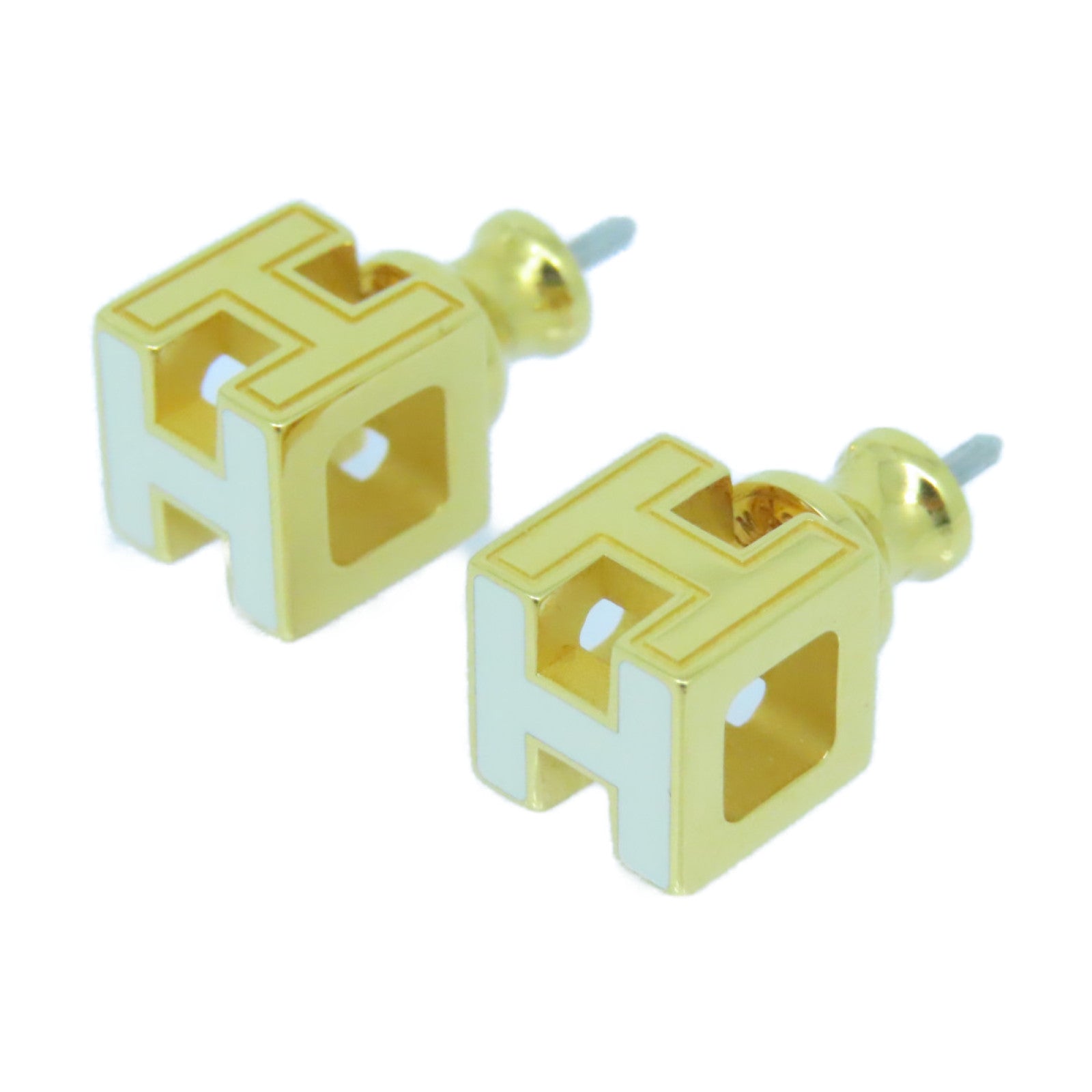 Hermes Cage D'H White 18K Gold Earrings