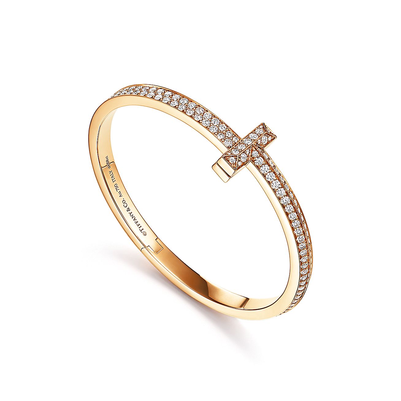 T1 Wide Diamond Hinged Bangle 18K Gold Bracelet