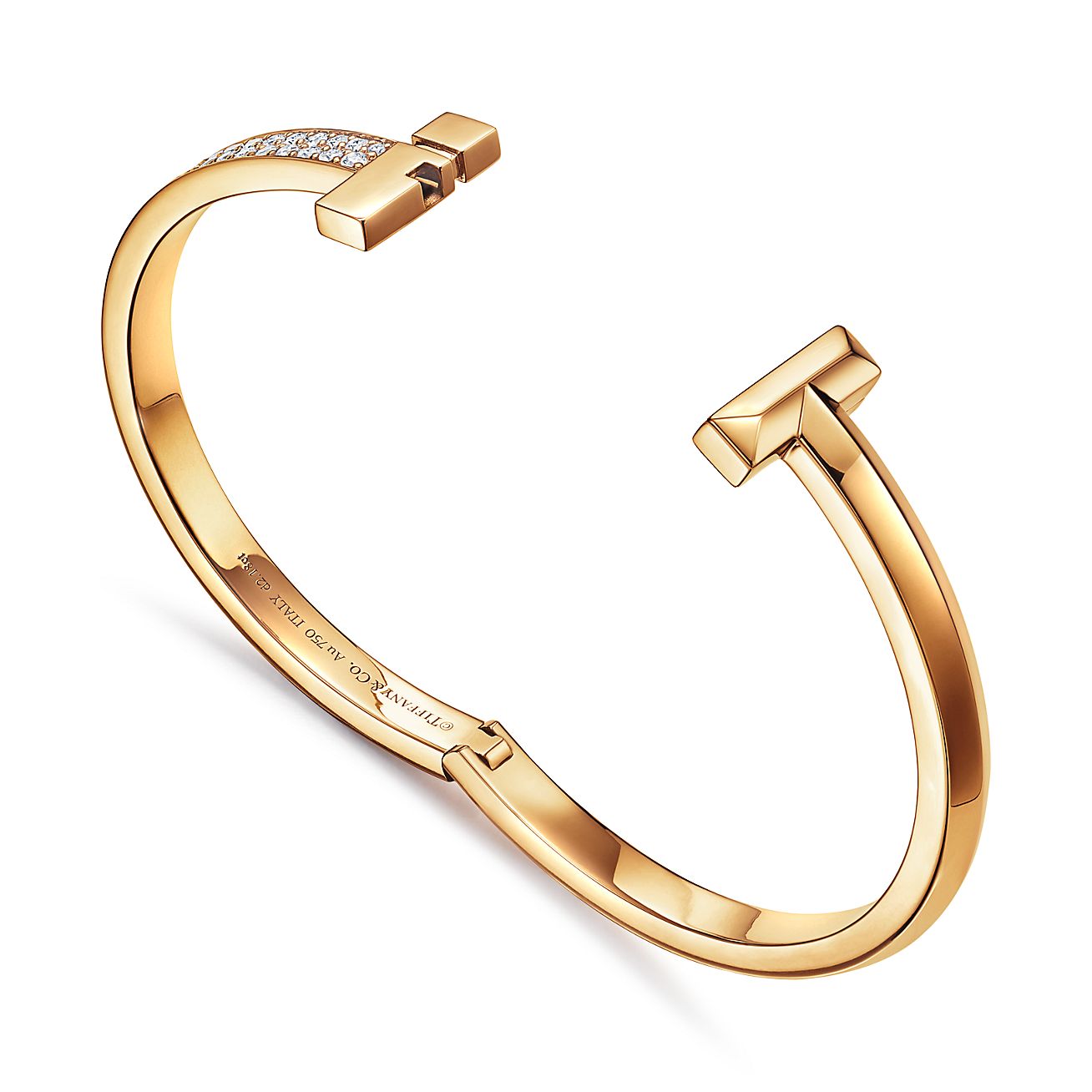 T1 Wide Diamond Hinged 18K Gold Bracelet