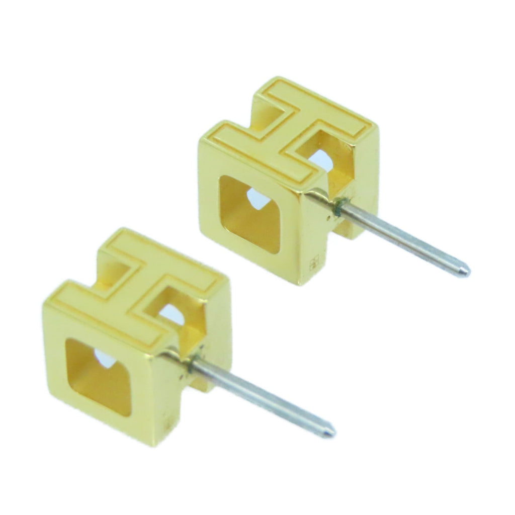 Hermes Cage D'H White 18K Gold Earrings