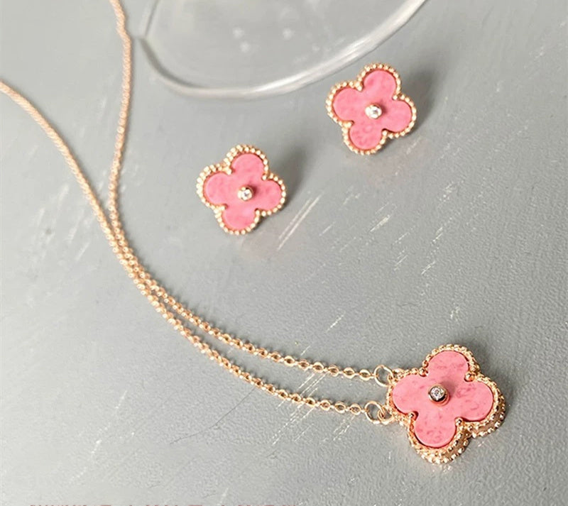 Pink Diamond Clover Earrings