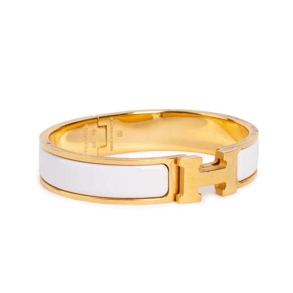 Hermes Clic White 18K Gold Bracelet