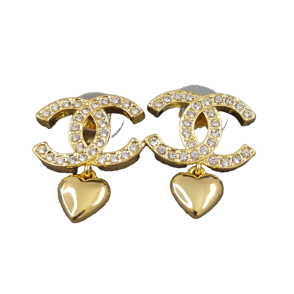 Chanel Classic Diamond Heart 18K Gold Earrings