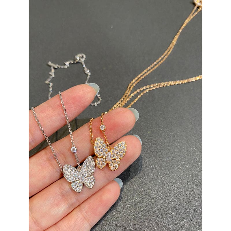 Two Butterfly 18K Gold Necklace