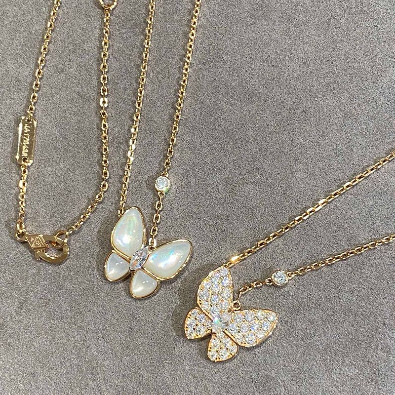 Two Butterfly 18K Gold Necklace