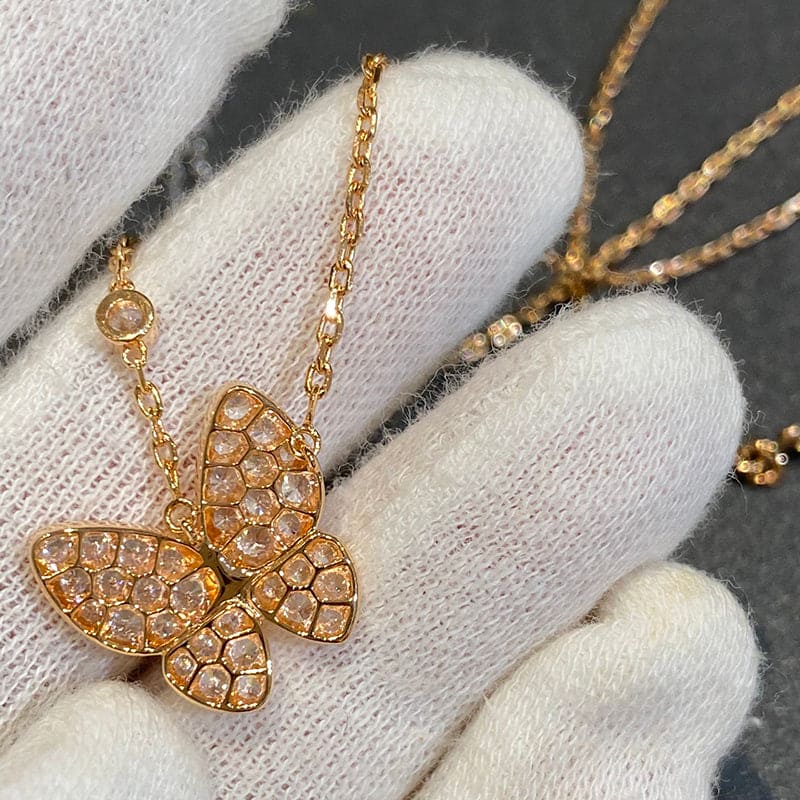 Two Butterfly 18K Gold Necklace