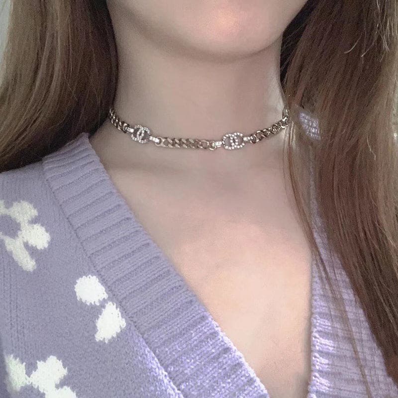 Chanel Crystal Chain Links Choker 18K Gold Necklace