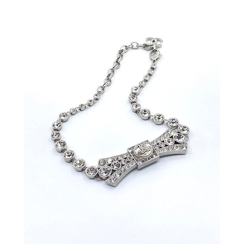 Chanel Diamond Bow Tie Pendant 18K Gold Necklace
