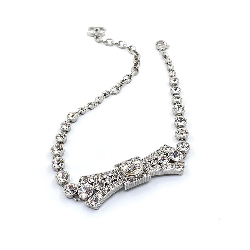 Chanel Diamond Bow Tie Pendant 18K Gold Necklace