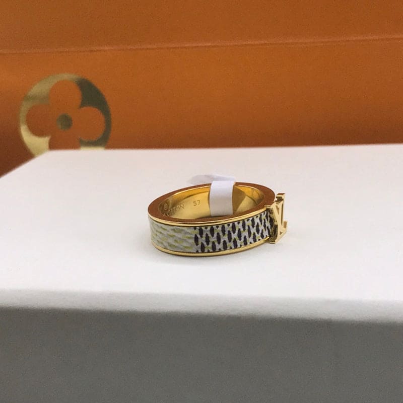 Louis Vuitton Leather Set of Two 18K Gold Ring