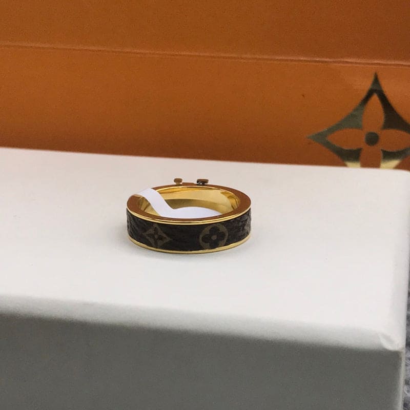 Louis Vuitton Leather Set of Two 18K Gold Ring
