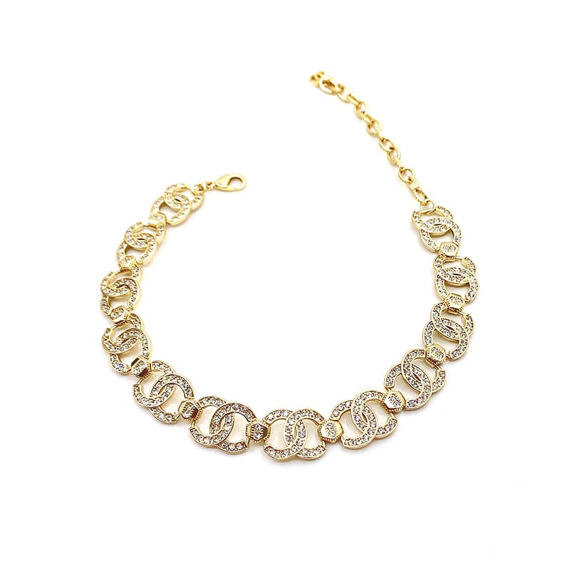 Chanel Rhinestone 2021 Interlocking Choker 18K Gold Necklace