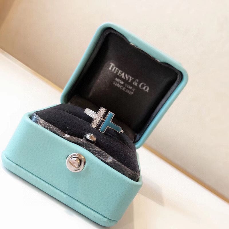 Tiffany Diamond & Turquoise Wire 18K Gold Ring