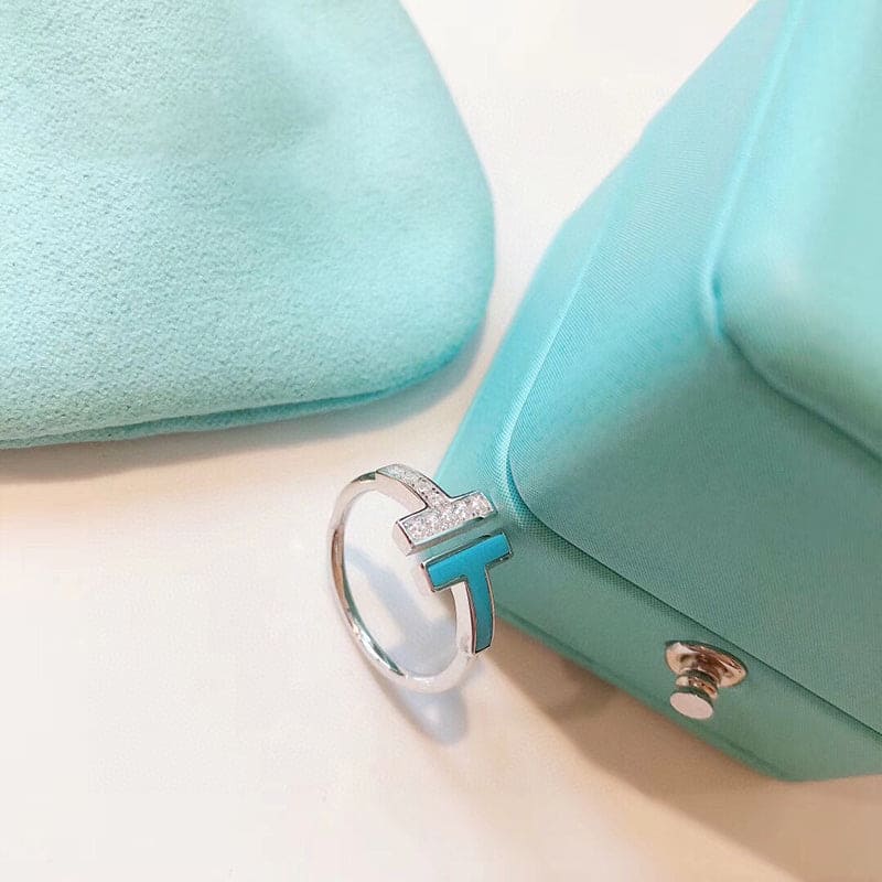 Tiffany Diamond & Turquoise Wire 18K Gold Ring