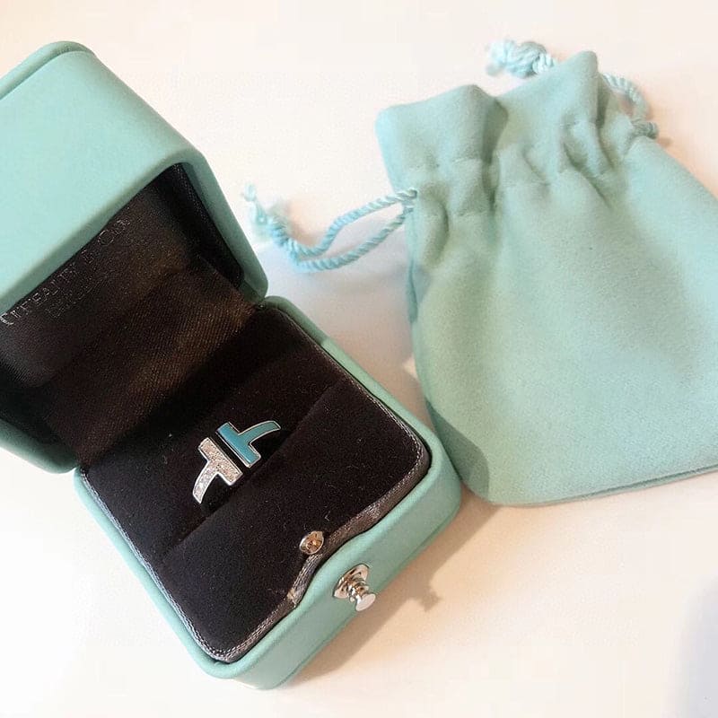 Tiffany Diamond & Turquoise Wire 18K Gold Ring
