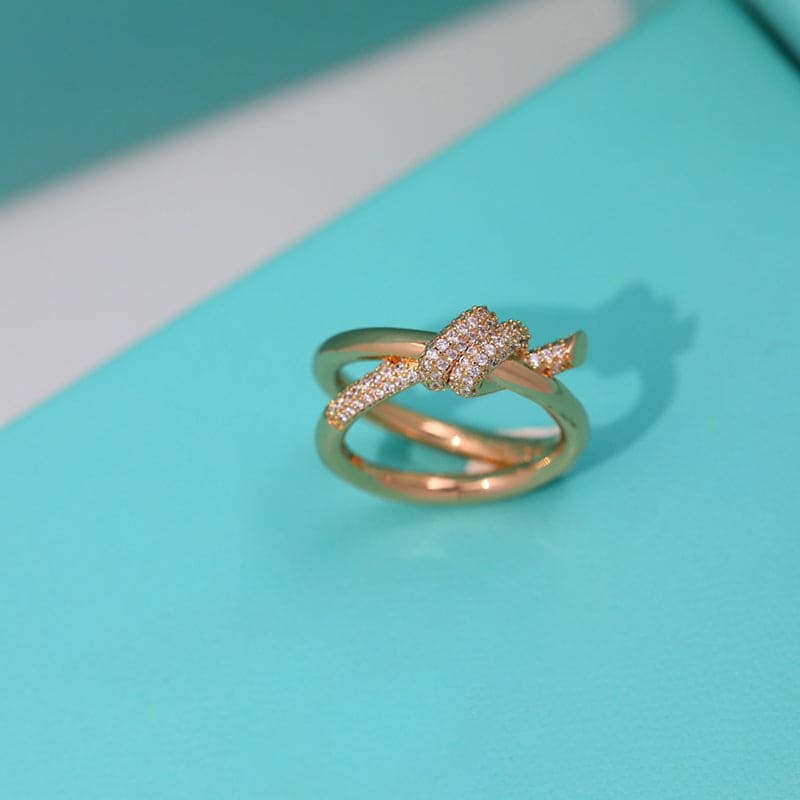 Tiffany Knot Double Row Diamonds 18K Rose Gold Ring