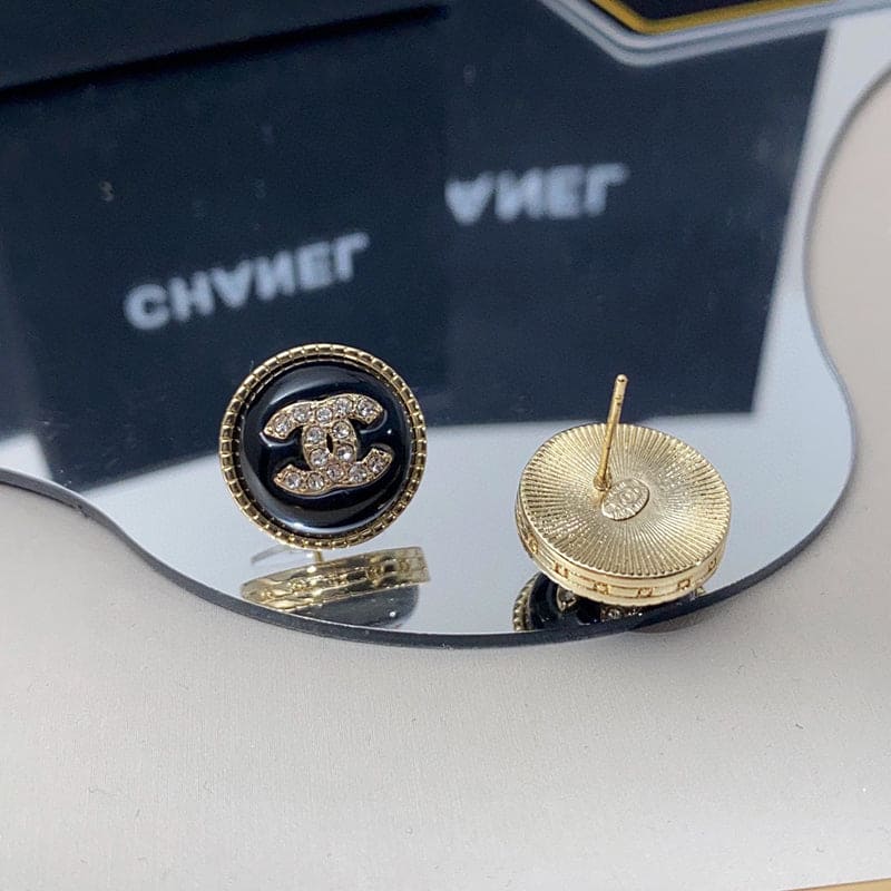 Chanel Pearl Crystal Stud 18K Gold Earrings