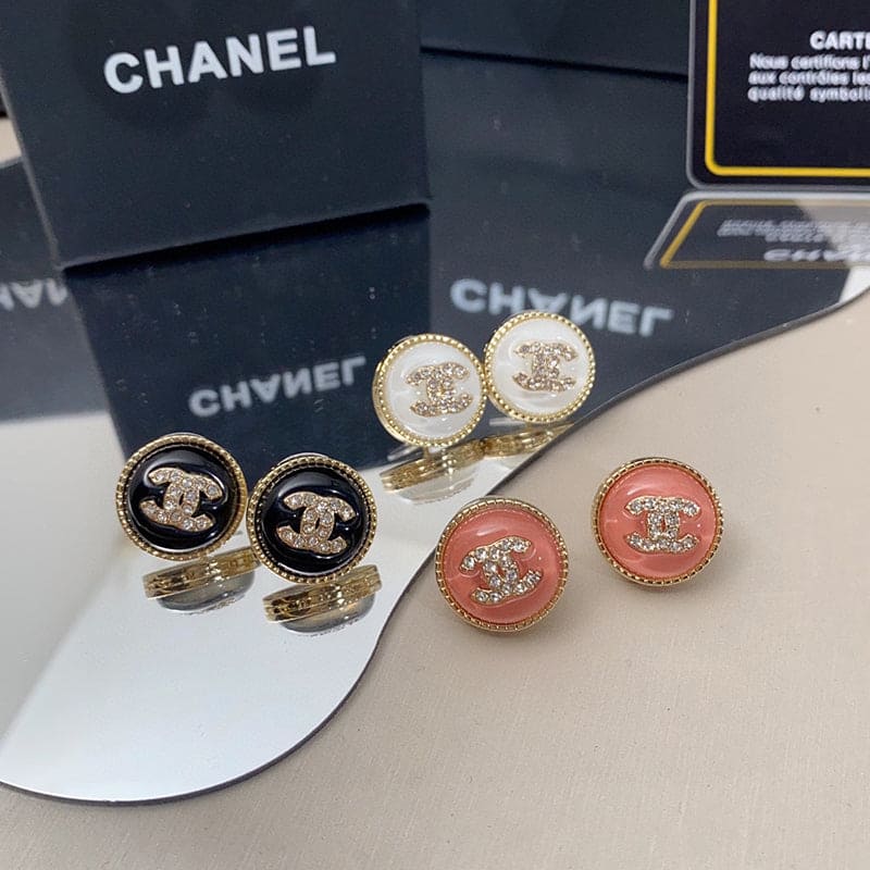 Chanel Pearl Crystal Stud 18K Gold Earrings