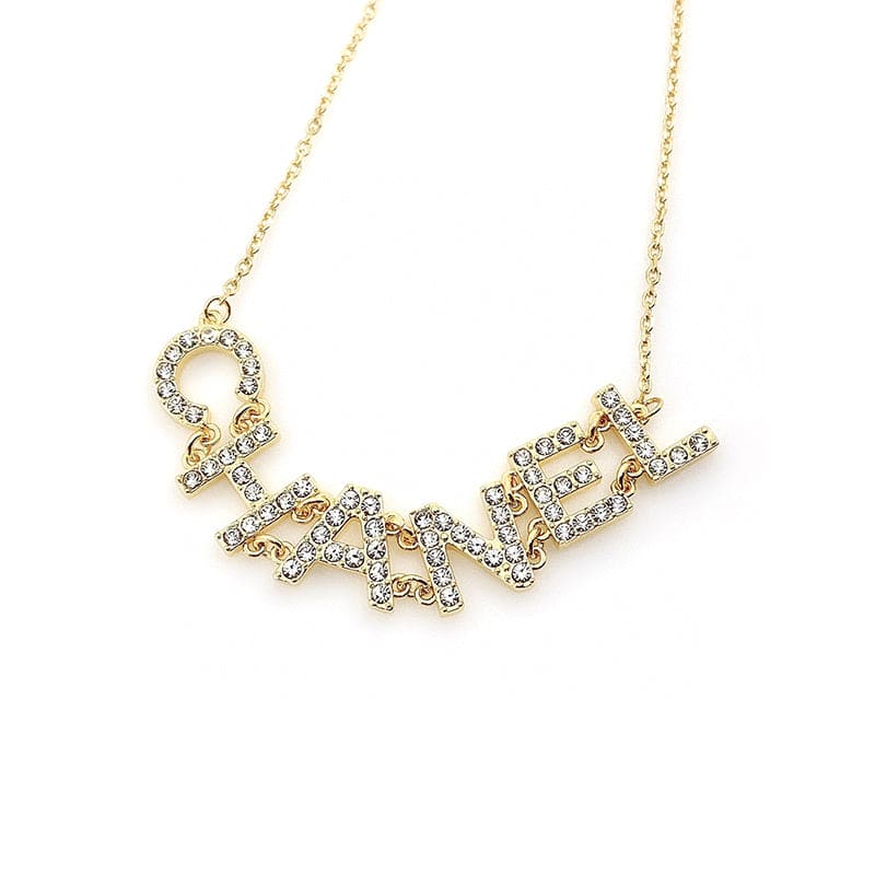 Chanel Crystal 90's Icon Logo 18K Gold Necklace