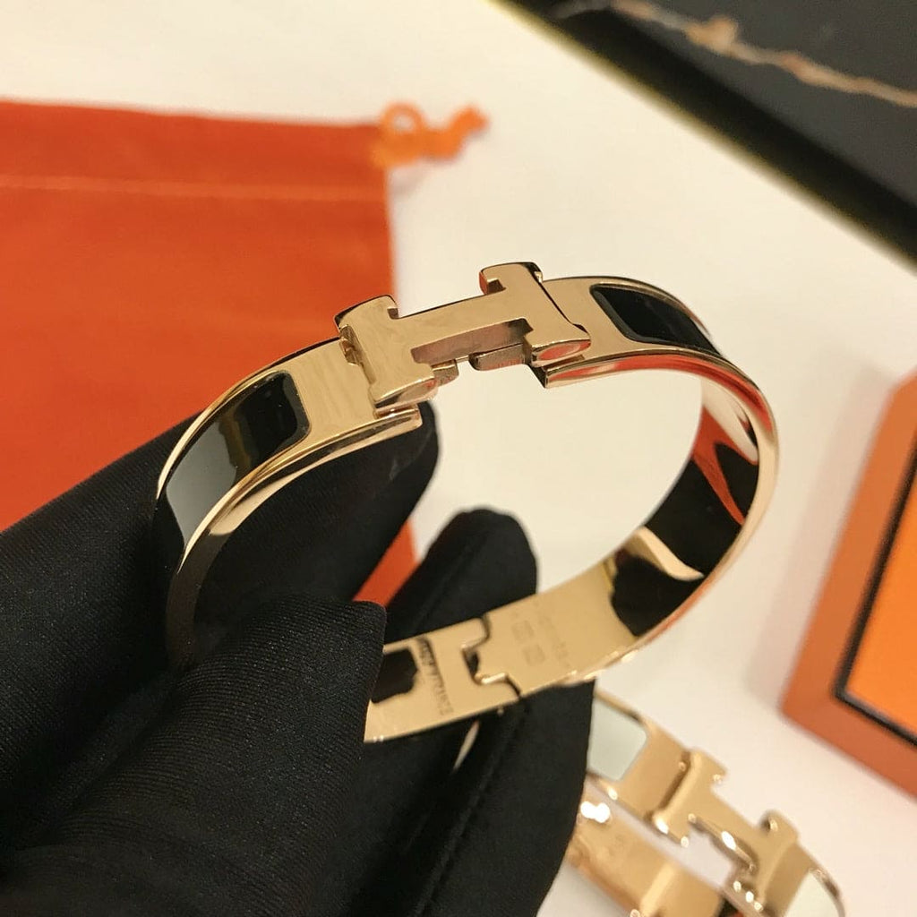 Hermes Clic Black 18K Gold Bracelet