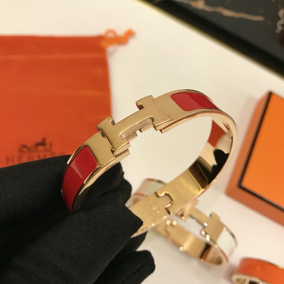 Hermes Clic Red 18K Gold Bracelet
