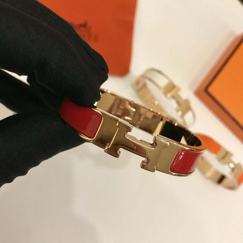 Hermes Clic Red 18K Gold Bracelet