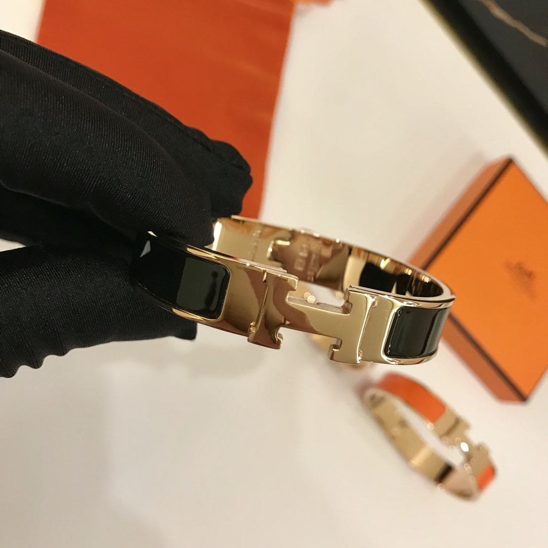 Hermes Clic Black 18K Gold Bracelet