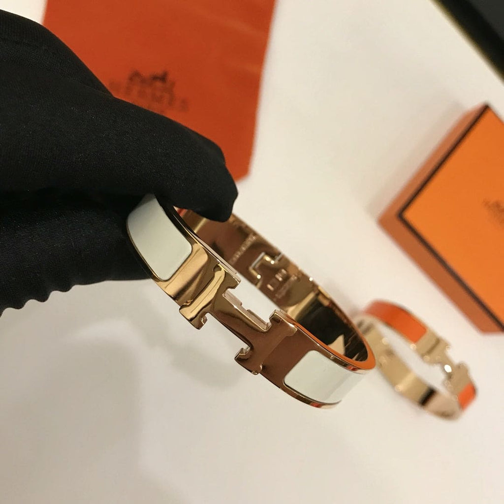 Hermes Clic White 18K Gold Bracelet