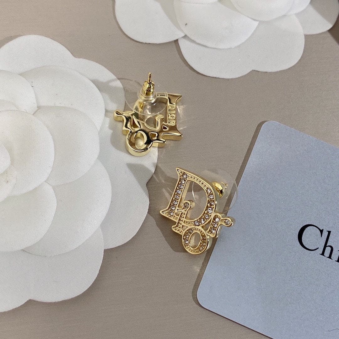 Dior Rhinestone Vintage 18K Gold Earrings