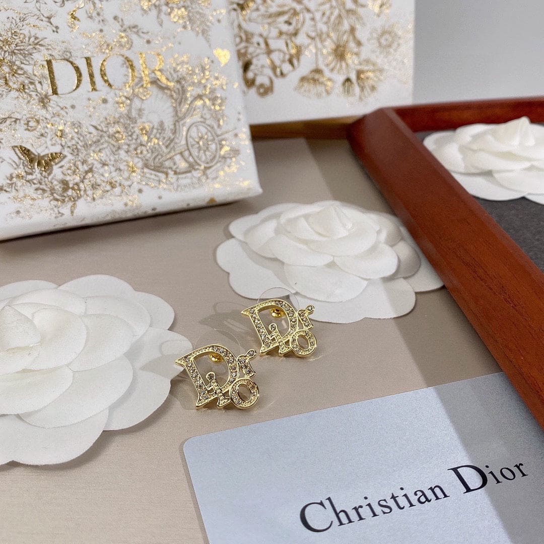 Dior Rhinestone Vintage 18K Gold Earrings