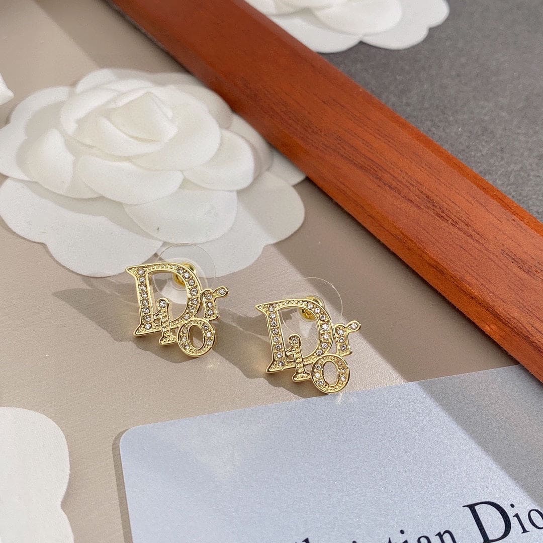 Dior Rhinestone Vintage 18K Gold Earrings