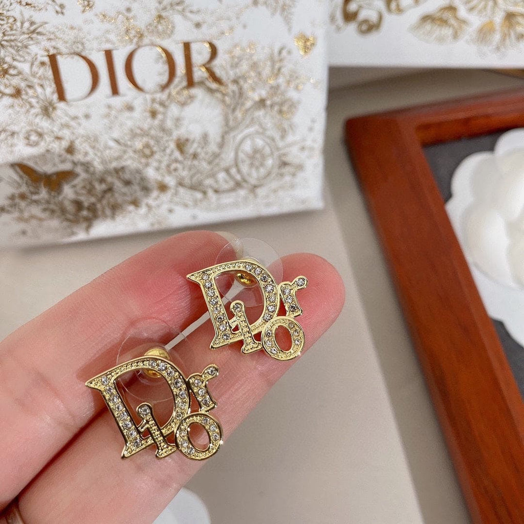 Dior Rhinestone Vintage 18K Gold Earrings