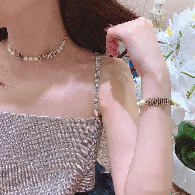 Dior Pearl & Crystal J'Adior Choker 18K Gold Necklace