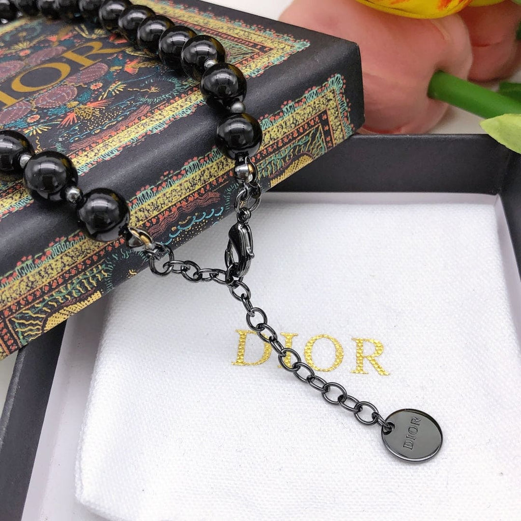 Dior Black Crystal Beads 18K Gold Necklace