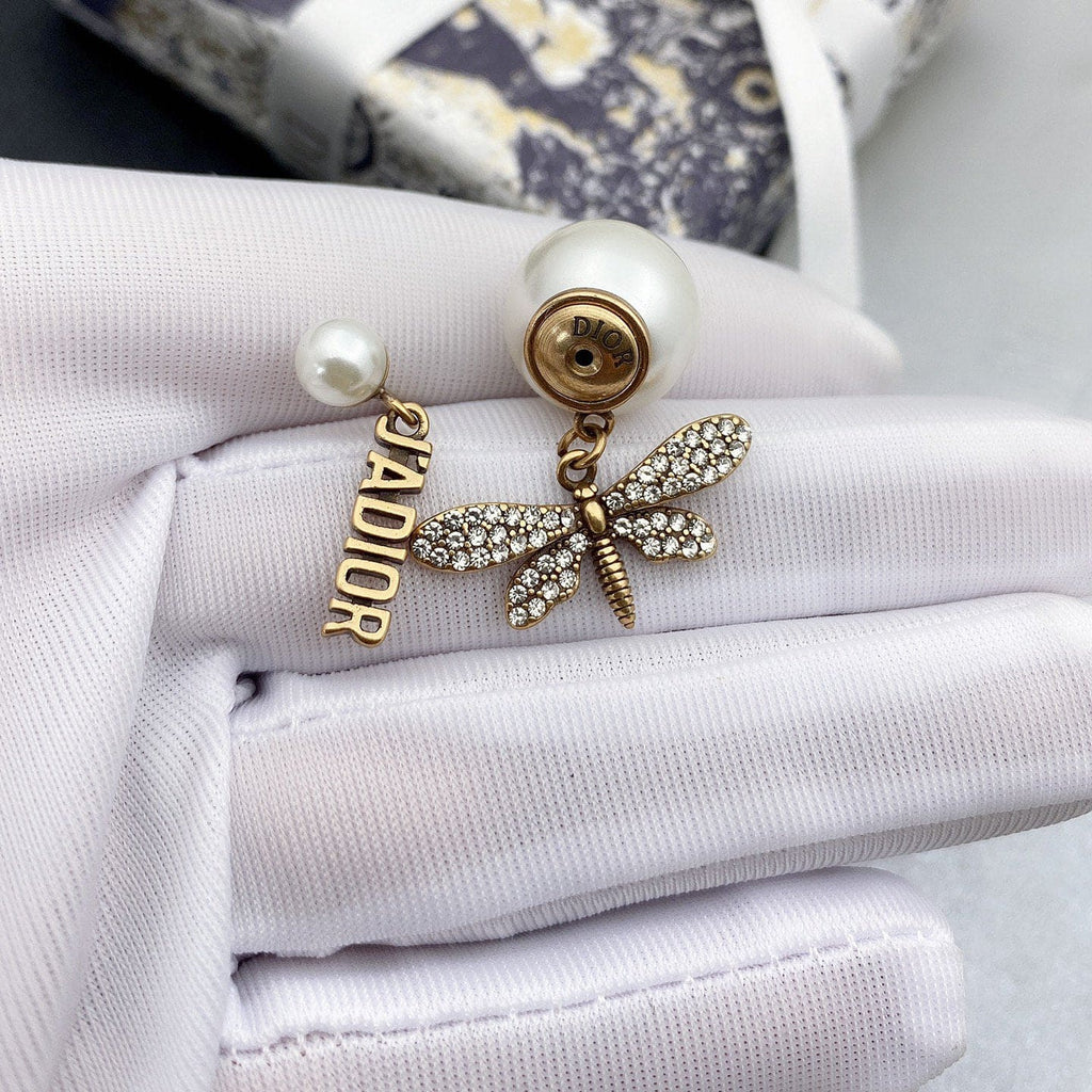 Dior Dragonfly/ Butterfly Pearl 18K Gold Earrings