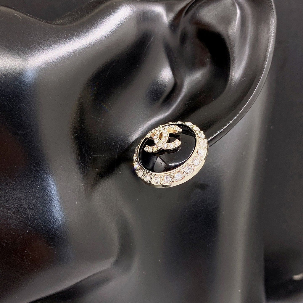 Chanel Black Crystal 18K Gold Earrings