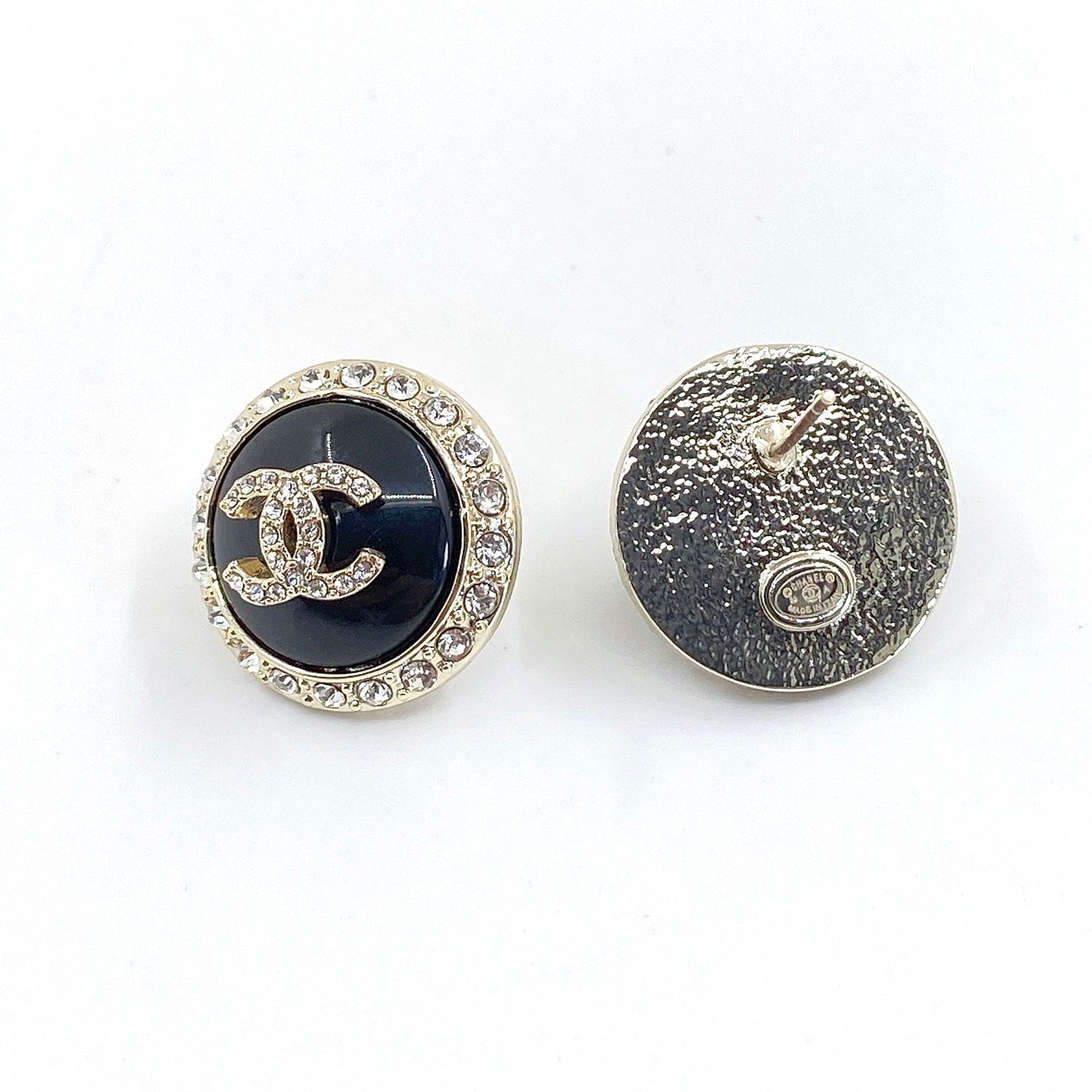 Chanel Black Crystal 18K Gold Earrings