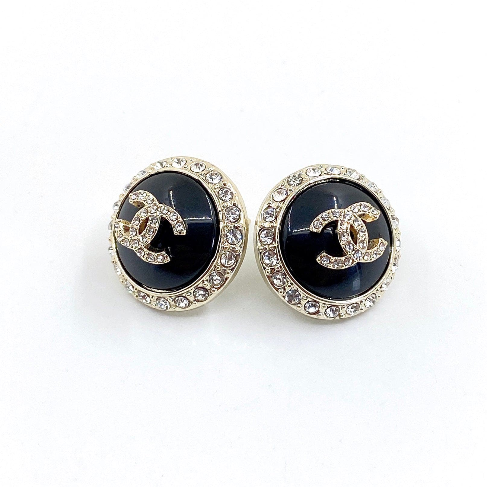 Chanel Black Crystal 18K Gold Earrings