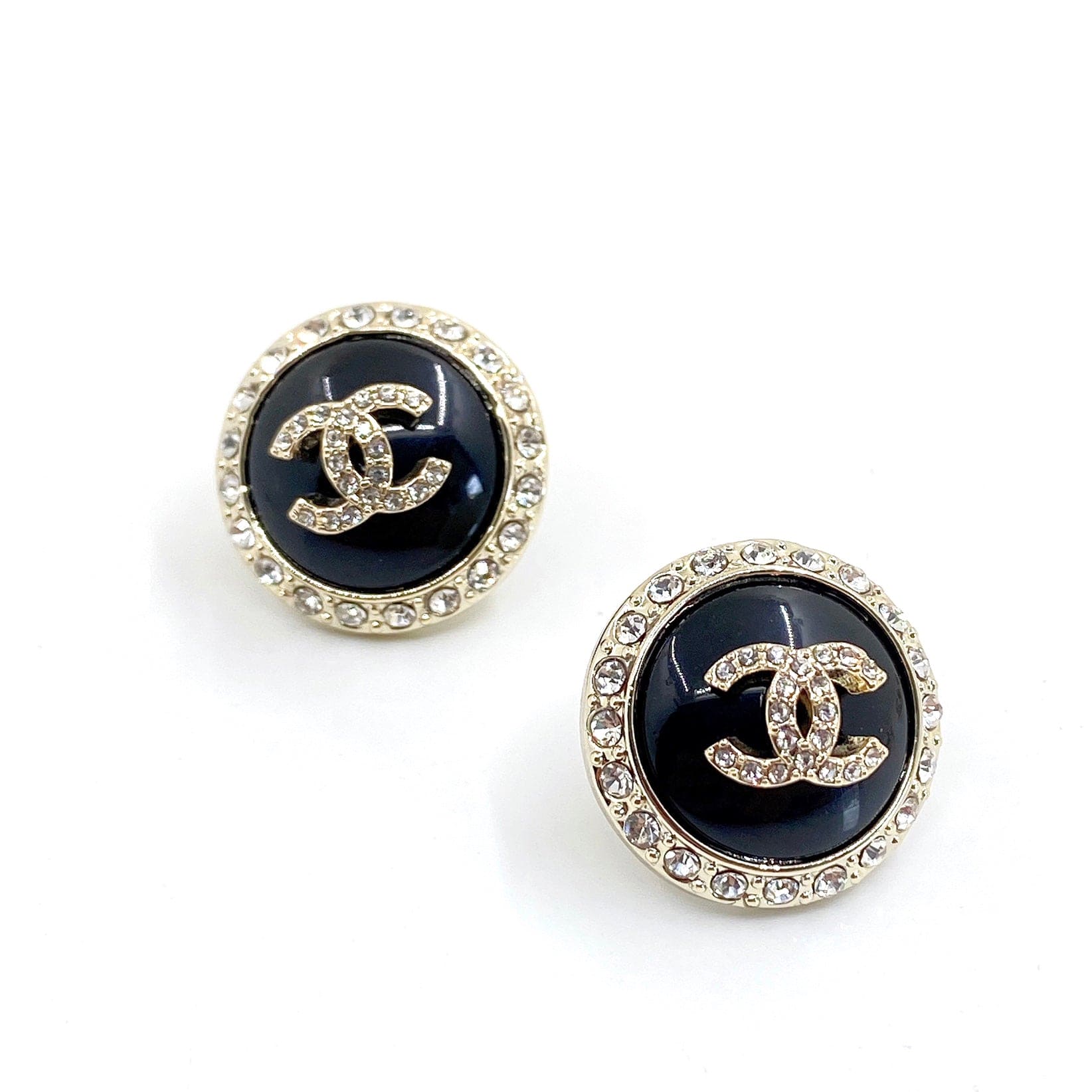 Chanel Black Crystal 18K Gold Earrings